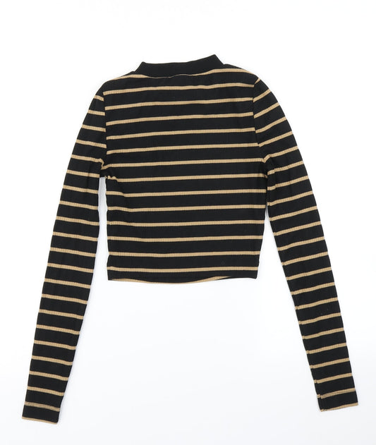 COLLUSION Womens Black Striped Cropped T-Shirt Size 4