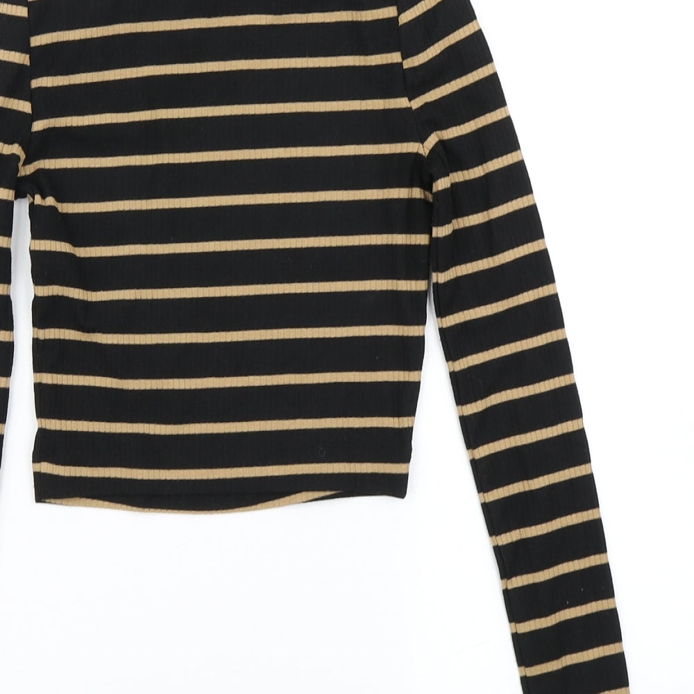 COLLUSION Womens Black Striped Cropped T-Shirt Size 4