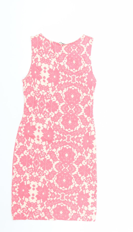 H&M Womens Pink Floral Tank Dress Size S