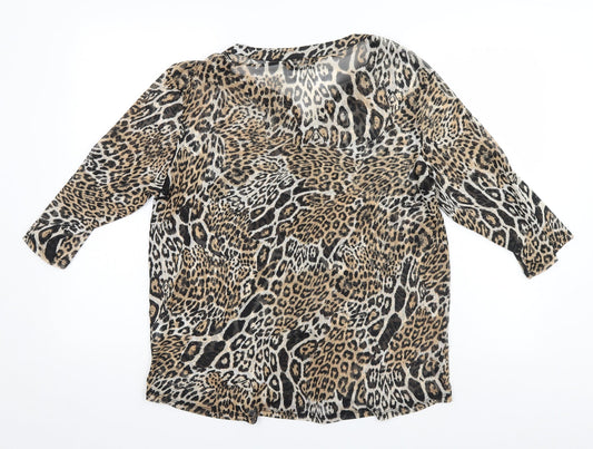 Miladys Womens Brown Animal Print Basic Blouse Size M