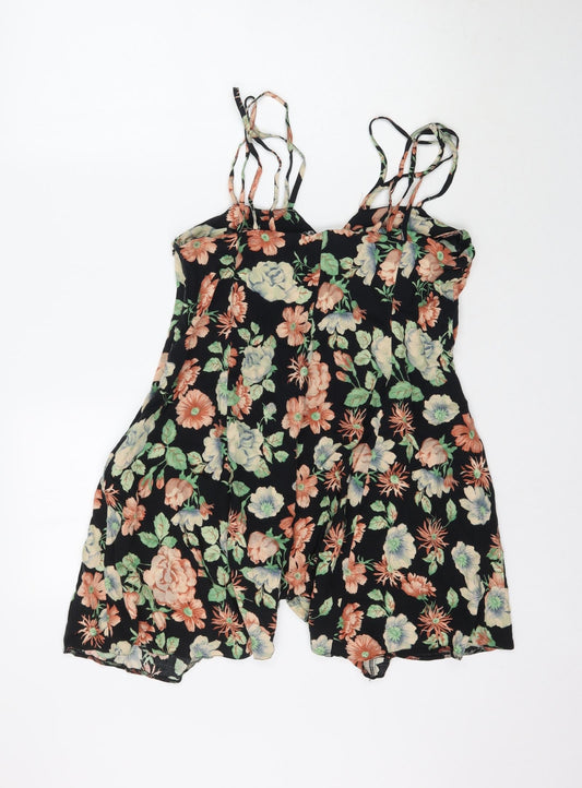 Preworn Womens Black Floral Playsuit One-Piece Size M L7 in