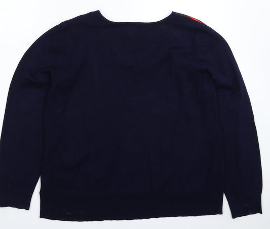 Yumi Womens Blue Floral Knit Pullover Jumper Size M - Oversized