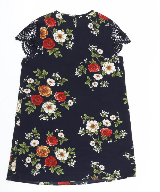 Shien Womens Blue Floral T-Shirt Dress Size L