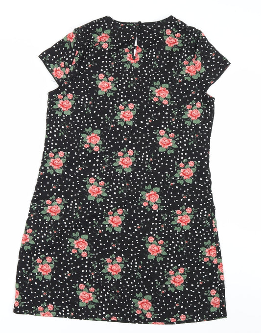 Shien Womens Black Floral T-Shirt Dress Size L