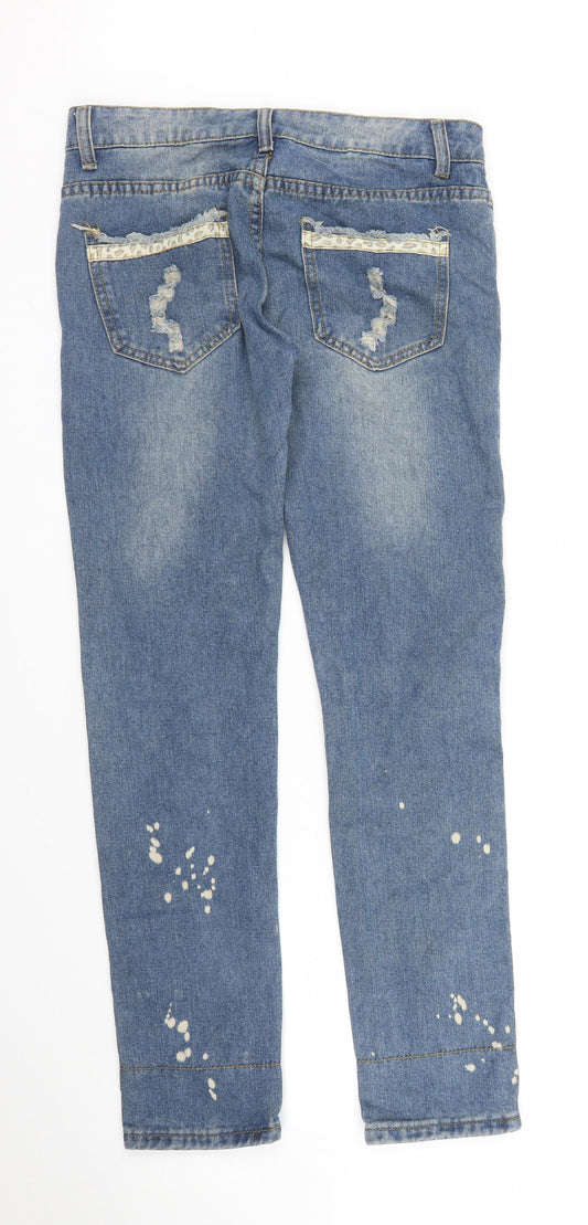 Preworn Womens Blue Animal Print Denim Skinny Jeans Size S L28 in - Leopard print