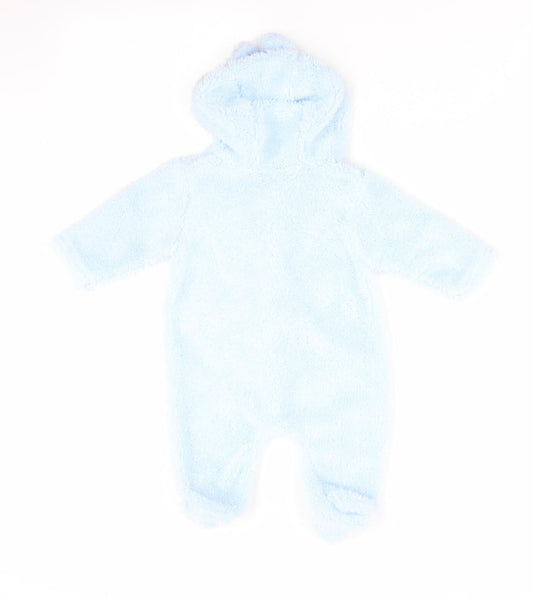 Little but Loud Boys Blue Babygrow One-Piece Size 0-3 Months - Ears on Hood Train Logo