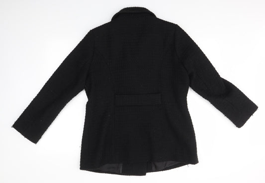BM COLLECTION Womens Black Overcoat Coat Size 14