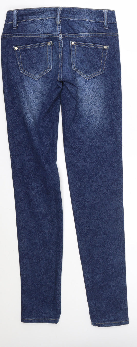 Preworn Womens Blue Floral Skinny Jeans Size 6 L31 in