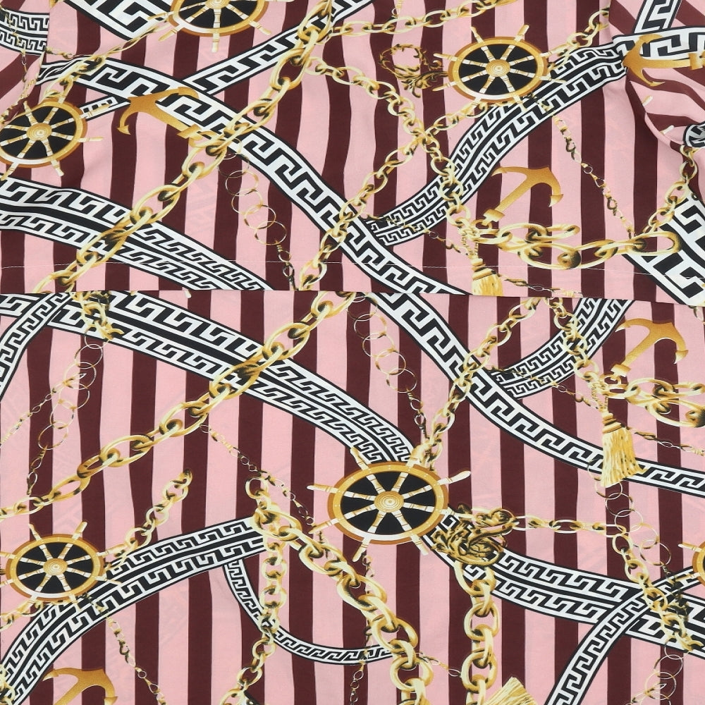 Boohoo Womens Pink Striped Basic Button-Up