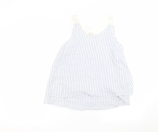 Japna Womens White Striped Basic T-Shirt Size S