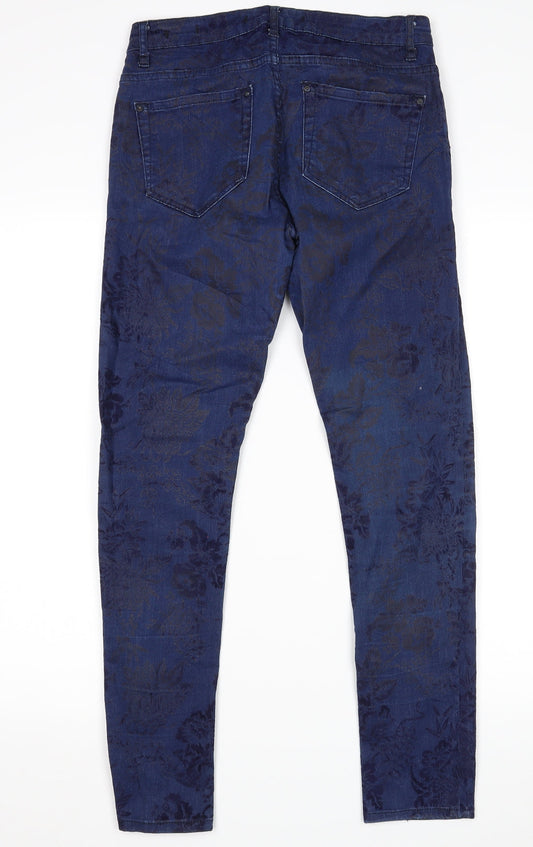 Zara Womens Blue Floral Skinny Jeans Size 8 L28 in
