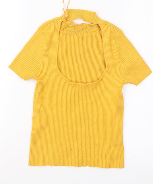 Bershka Womens Yellow Basic T-Shirt Size S