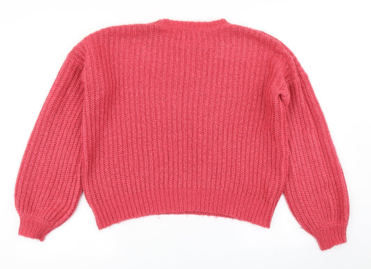 V Womens Pink Knit Pullover Jumper Size 10