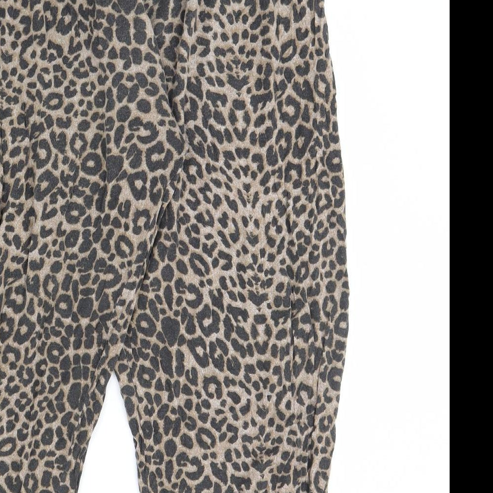 Preworn Womens Brown Animal Print Trousers Size 16 L29 in