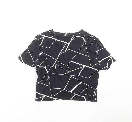 SheIn Girls Black Geometric Cropped T-Shirt Size 10 Years