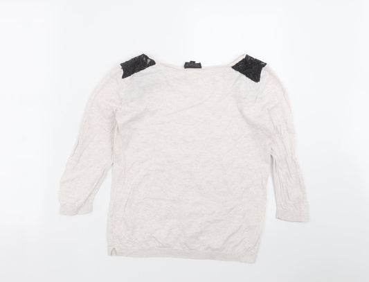 Topshop Womens Beige Pullover Jumper Size 10 - lace detail