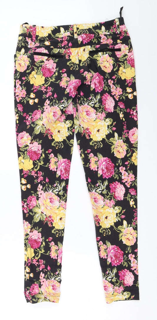 Preworn Womens Black Floral Capri Trousers Size 40 L29 in