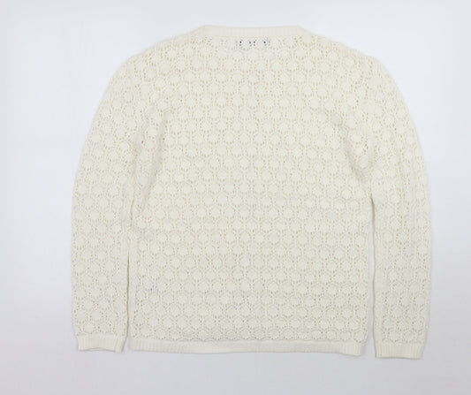 Kaliedoscope Womens White Floral Pullover Jumper Size 12