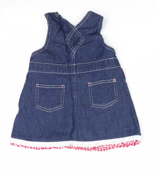 Natterjack Girls Blue Check Pinafore/Dungaree Dress Size 6-9 Months - Check & lace trim