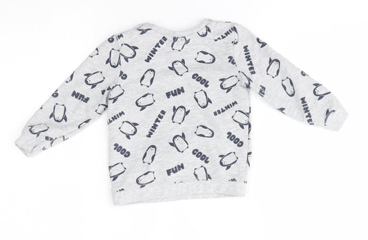so cute Baby Grey Pullover Jumper Size 12-18 Months - penguins