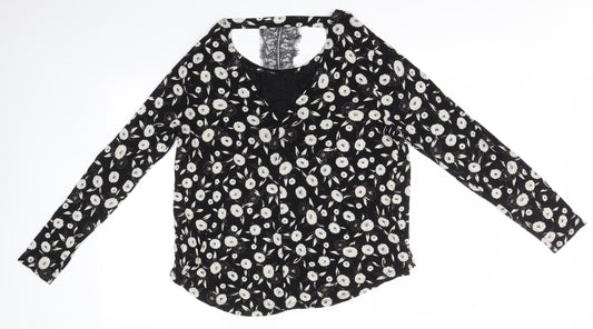 NEXT Womens Black Floral Basic Blouse Size 16