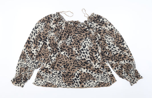 Pep&Co Womens Brown Animal Print Basic Blouse Size 8