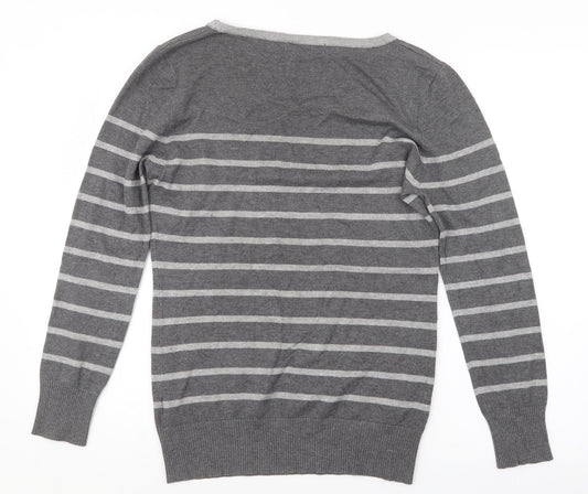 Preworn Womens Grey Striped Knit Pullover Jumper Size 14