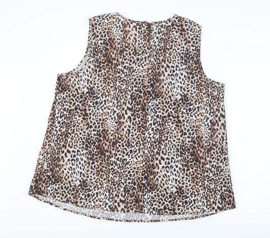 Avon Womens Brown Animal Print Basic Blouse Size 18