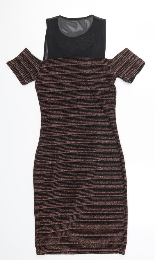 New Look Womens Brown Striped Bodycon Size 8