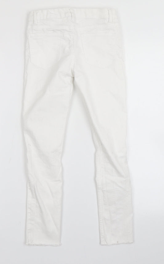 H&M Girls White Denim Skinny Jeans Size 9-10 Years - Distressed
