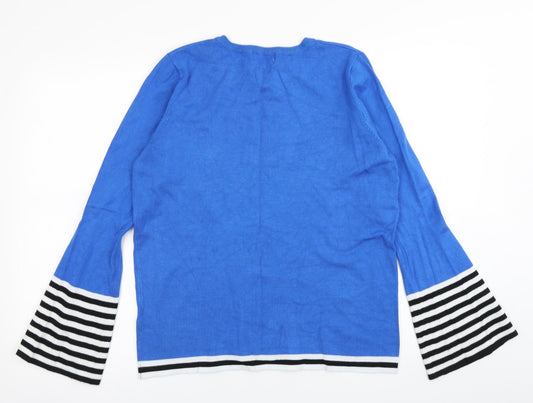 Red Herring Womens Blue Striped Knit Pullover Jumper Size 14 - Flare sleeve