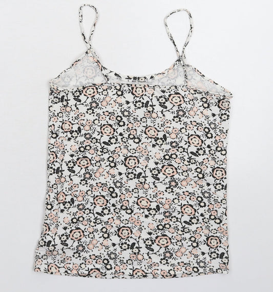Peacocks Womens White Floral Basic Tank Size 10