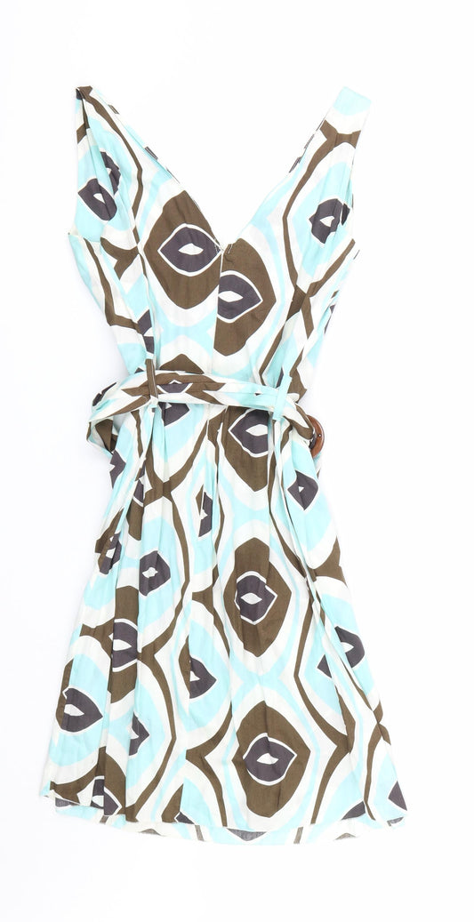 Dis moi Womens Blue Geometric A-Line Size S