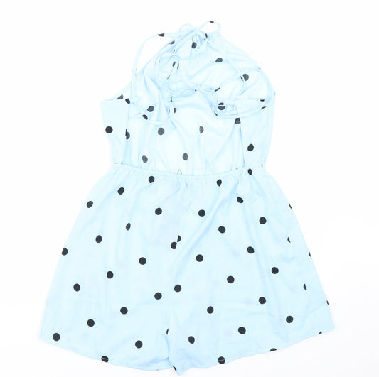 Boohoo Womens Blue Polka Dot Jumpsuit One-Piece Size 10