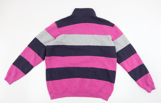 Cotton Traders Womens Pink Striped Henley Jumper Size 6