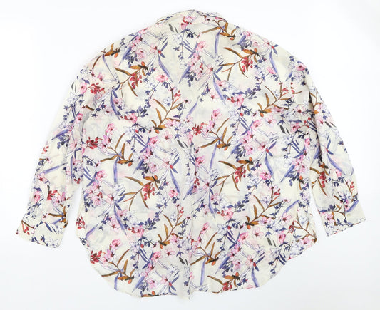 H&M Womens Ivory Floral Basic Button-Up Size 38