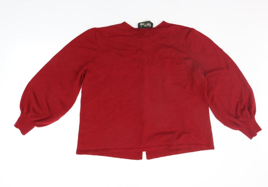 BOB MODERN Womens Red Floral Cardigan Jumper Size M
