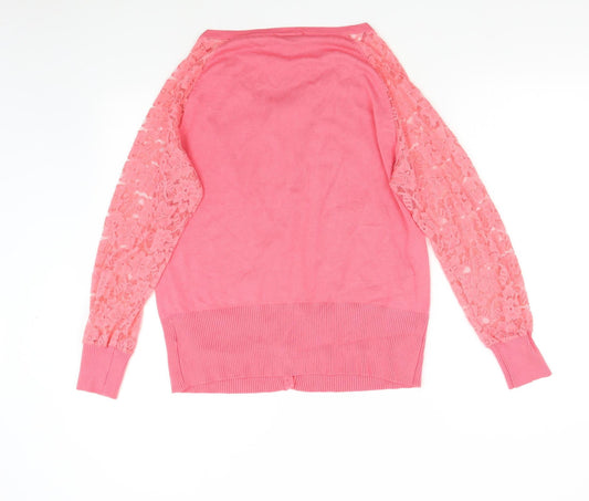 Marble Womens Pink Knit Cardigan Jumper Size M - Lace Sleeves