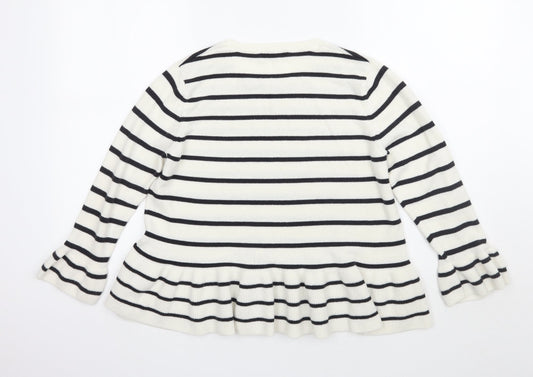 Per Una Womens White Striped Pullover Jumper Size 14