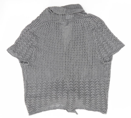 JW Womens Grey Cardigan Jumper Size L - open knit tie front