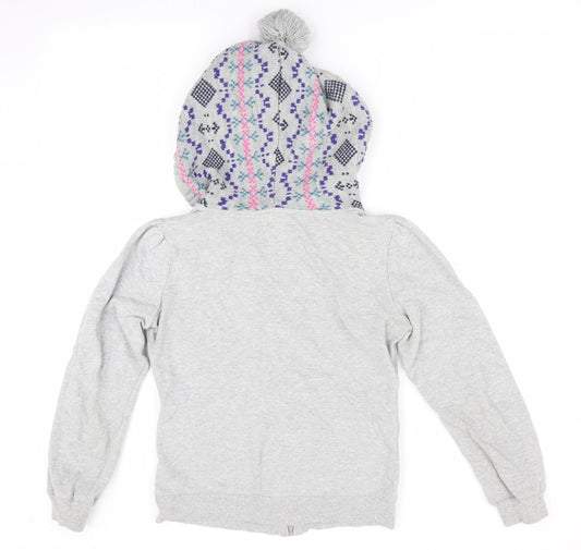 G Blend Womens Grey Geometric Full Zip Hoodie Size XS - Knitted hood and pockets