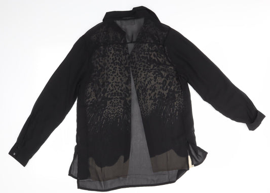 Tutti Frutti Womens Black Animal Print Basic Button-Up Size 8