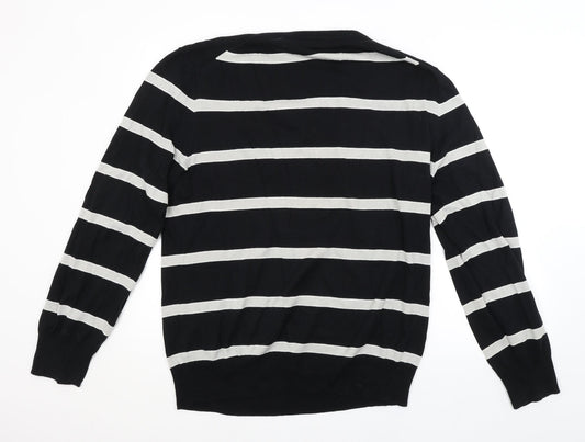 PHILLIP RUSSEL Mens Black Striped Pullover Jumper Size 2XL