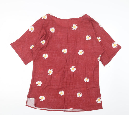 Preworn Womens Red Floral Basic T-Shirt Size S