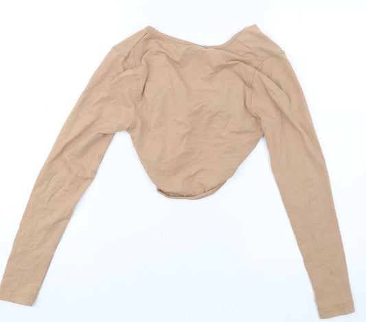 PRETTYLITTLETHING Womens Beige Cropped T-Shirt Size 8