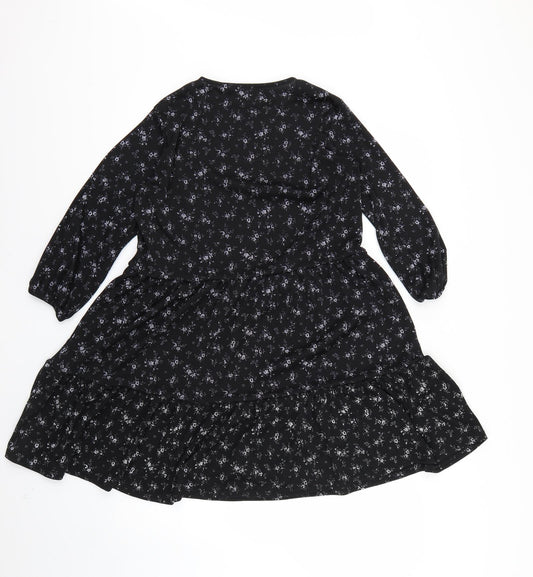 Boohoo Womens Black Floral Fit & Flare Size 6