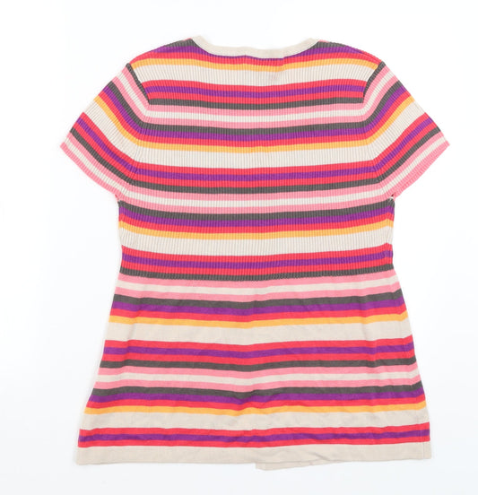 M&Co Womens Pink Striped Cardigan Jumper Size XL