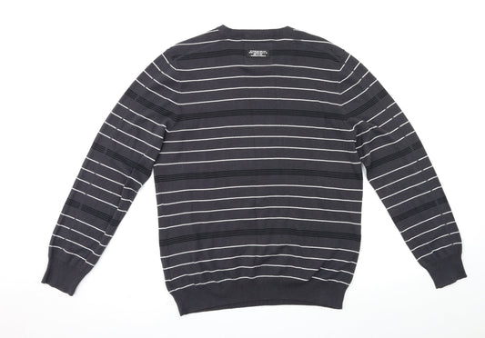 premium label Mens Grey Striped Pullover Jumper Size L