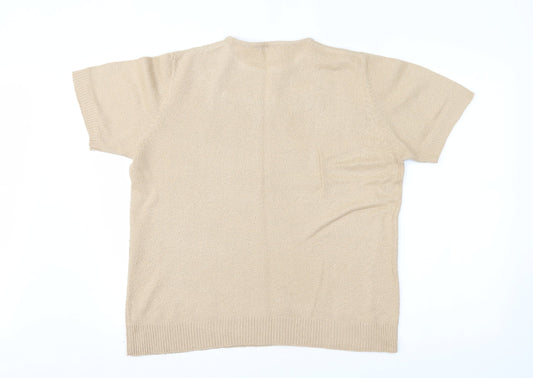 Classics Womens Beige Basic T-Shirt Size 14