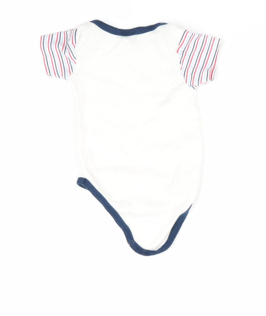 Just Too Cute Boys White Romper One-Piece Size 3-6 Months - Striped arms sailing boats